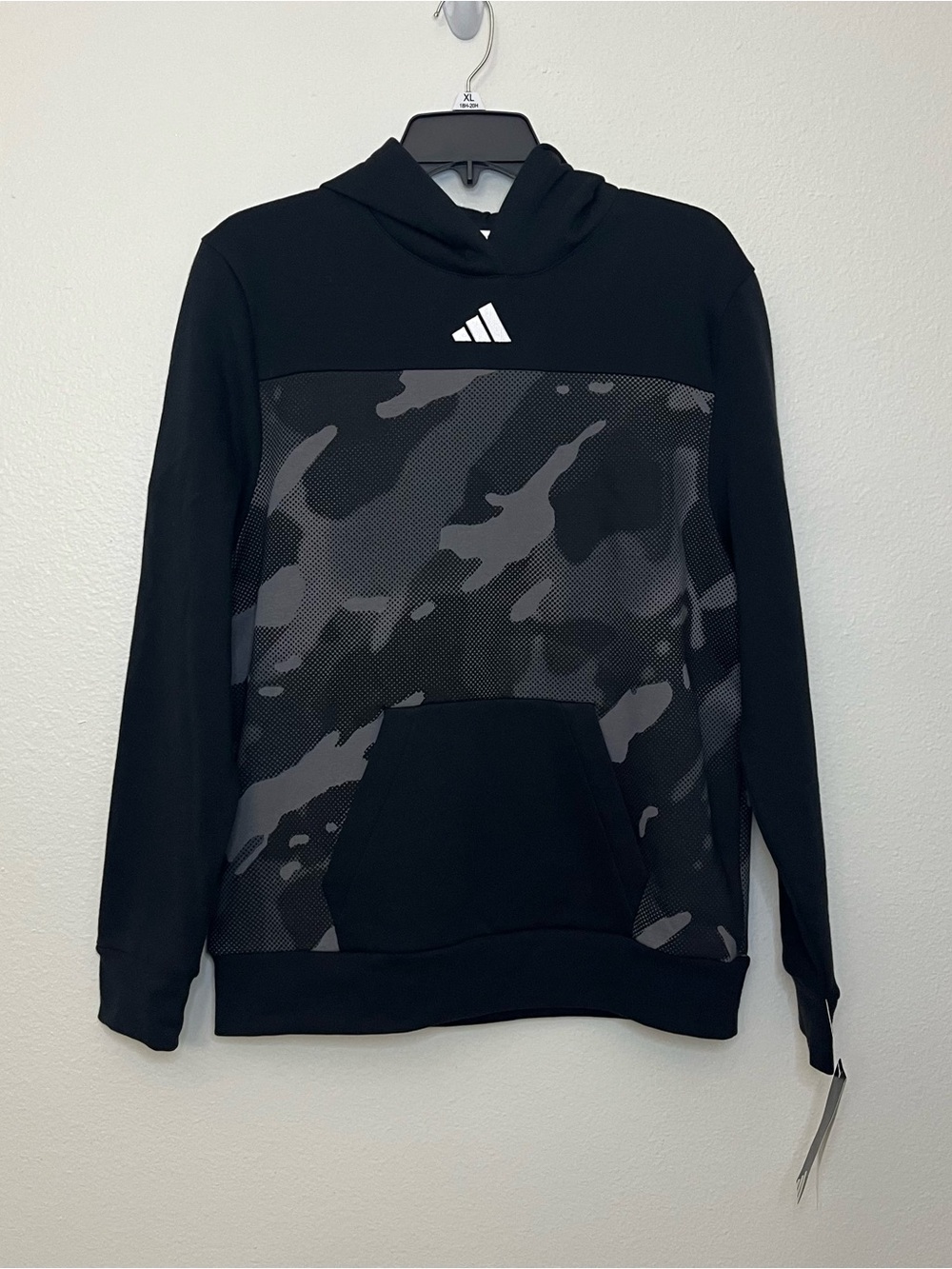 adidas Kids All Over Print Color Block Halftone Camo Hooded Pullover in Black